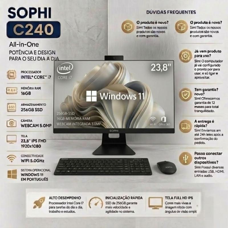 Computador All in One Intel Core I7 Ssd 256gb 16Gb Ram Tela 23,8